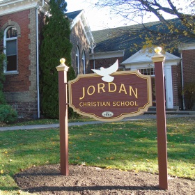 Jordan Christian School sign. Established 1984.